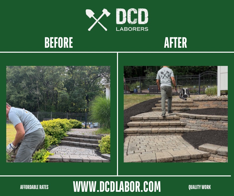 Before and after — Hardscape steps & mulch